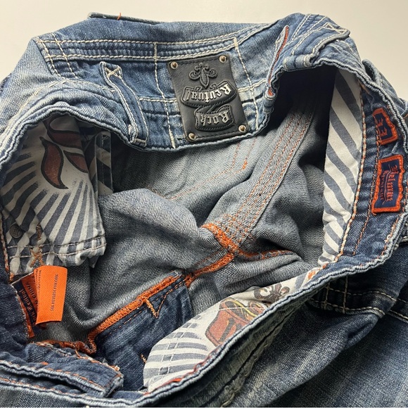 Rock Revival Helmut Straight Mens Size 33 Blue Denim Jean‎ Brushed Stripes Biker - Picture 10 of 16